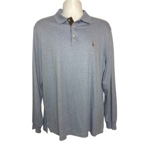 Polo Ralph Lauren Mens Large Long Sleeve Shirt Blue 3 Button Preppy Old Money